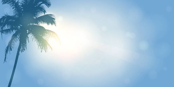 palm trees silhouette on a sunny day summer holiday design - Vector, Image