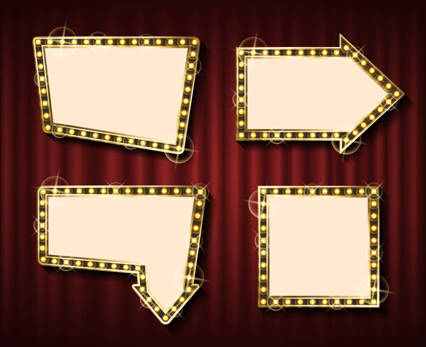 Blank Frame with Lamps, Theater Curtain Backdrop - ベクター画像