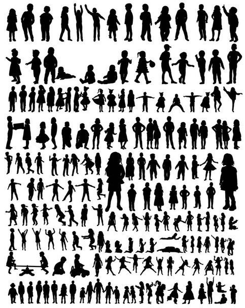  kids silhouettes set  on a white background - Vector, Image
