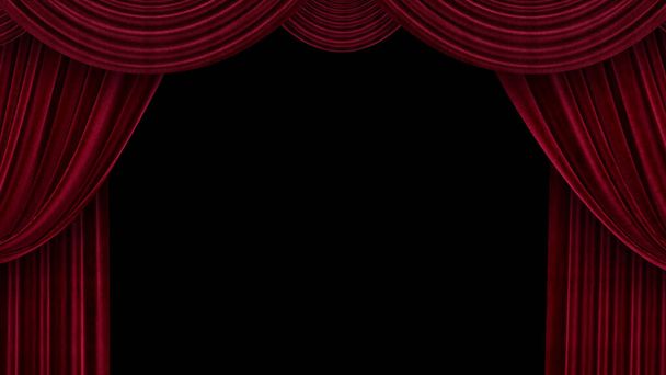 Open theater fluwelen gordijnen op zwarte achtergrond - Foto, afbeelding
