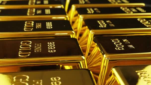 Barres d'or disposées en rangée en gros plan - Séquence, vidéo