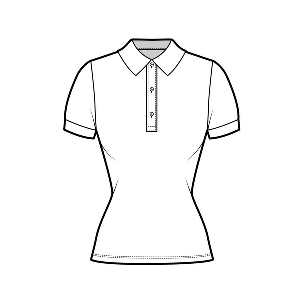 Polo shirt technical fashion illustration with cotton-jersey short sleeves, close fit, buttons along the front outwear - Vektör, Görsel