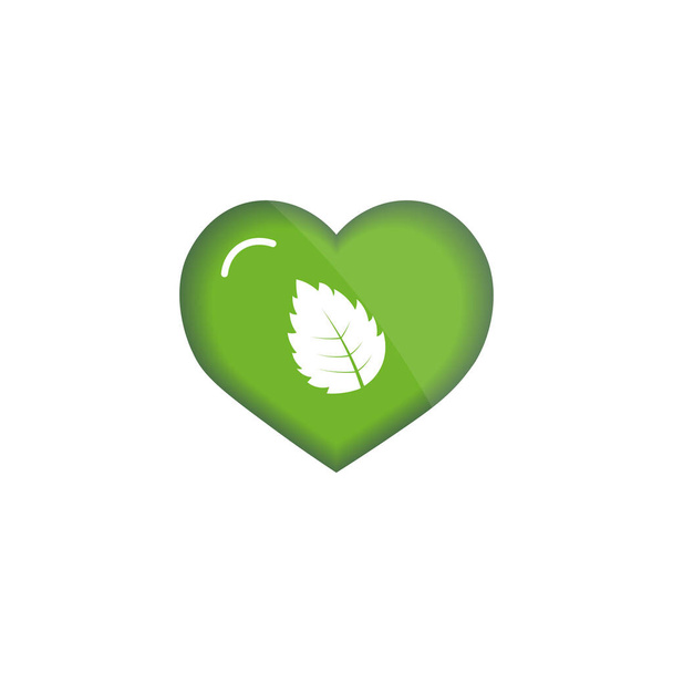 ícone vetorial de coração verde com folha branca - Vetor, Imagem