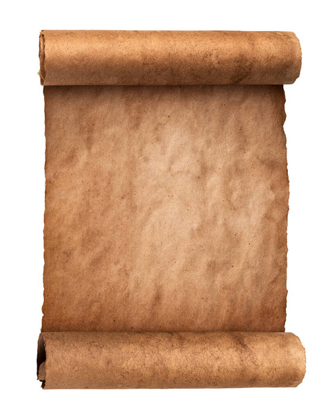 Винтажная бумага текстура, рулонный пергамент изолирован на белом фоне, старый свиток - Фото, изображение