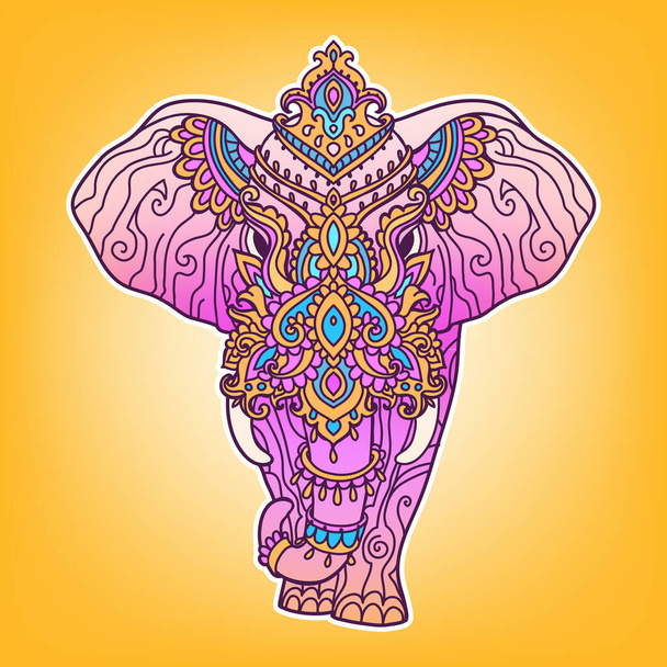 Boho elephant pattern. Vector illustration. Floral design, hand drawn map with Elephant ornamental - Vektor, kép