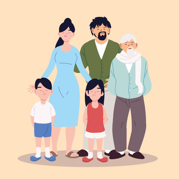grande famille, parents, grand-père et enfants - Vecteur, image