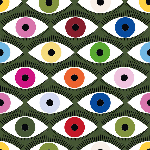 Ojos a todo color repetición patrón impresión fondo diseño - Vector, imagen