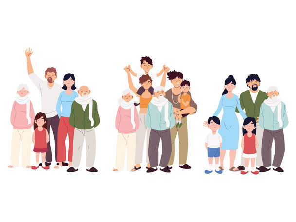 conjunto de famílias, famílias grandes juntos - Vetor, Imagem
