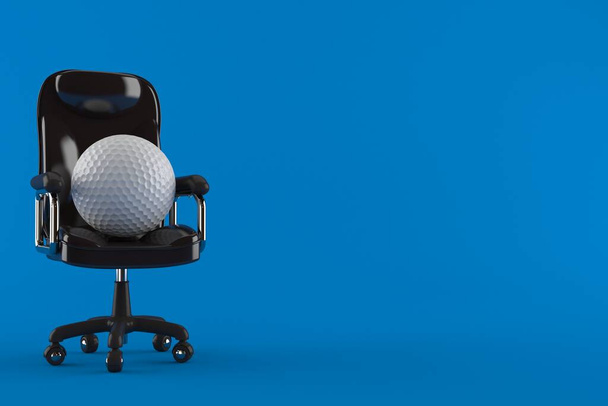 Pallina da golf su poltrona da lavoro isolata su sfondo blu. Illustrazione 3d - Foto, immagini