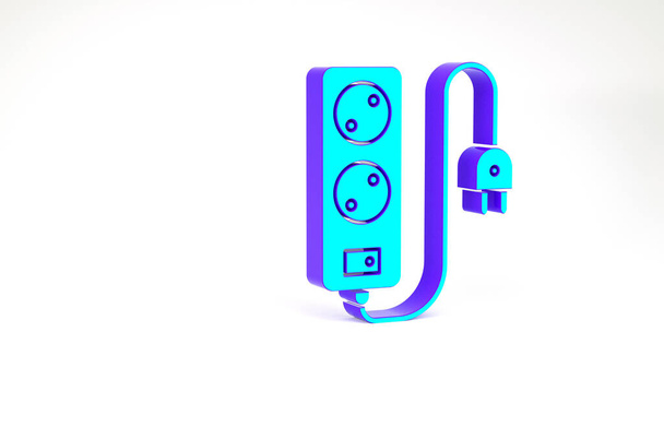 Icono de cable de extensión Turquoise Electric aislado sobre fondo blanco. Toma de corriente. Concepto minimalista. 3D ilustración 3D render. - Foto, imagen