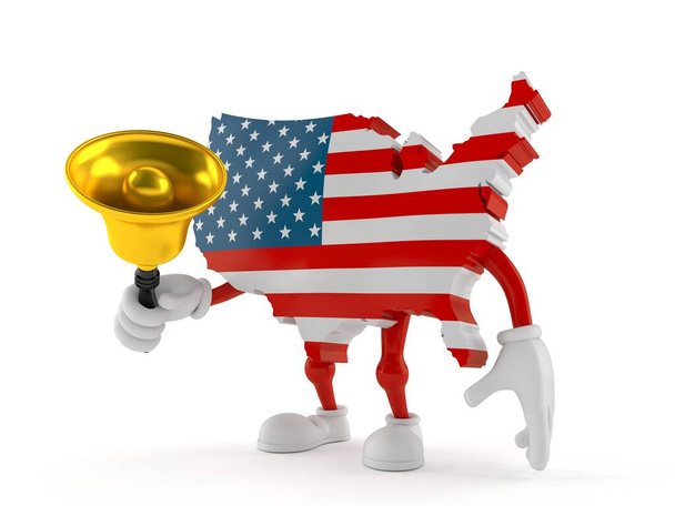 Caractère USA tenant une cloche isolée sur fond blanc. Illustration 3d - Photo, image