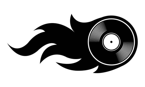 Vektor sziluett illusztrációja vintage retro vinyl rekord ikon egyszerű lángok. Ideális matricák, matricák, kaszinó póker logó design elem és bármilyen dekoráció. - Vektor, kép