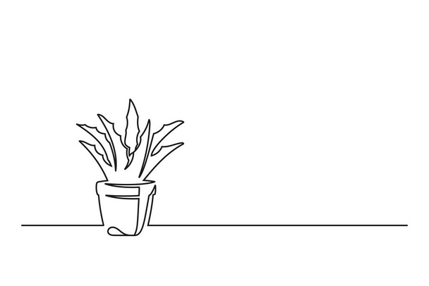 Continuous line drawing of a flower in a pot. Beautiful flower Isolated on a white background. Vector illustration - Vector, Image