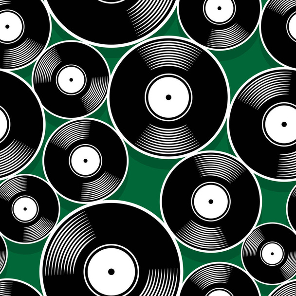 Retro-Musik Vintage-Vinyl-Schallplatte Symbol druckbare nahtlose Muster. Vektorillustration. Ideal für Tapeten, Verpackungen, Stoffe, Textilien, Papierdesign und jede Dekoration. - Vektor, Bild
