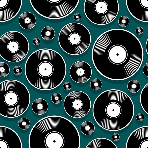 Retro music vintage vinylová deska ikona tisknutelné bezešvé vzor. Vektorová ilustrace. Ideální pro tapety, obaly, obaly, textilie, textil, papírový design a dekorace. - Vektor, obrázek