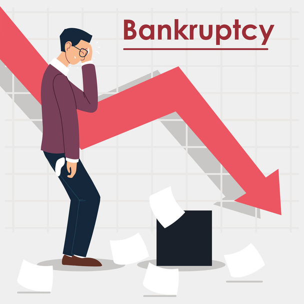 bankruptcy, businessman in financial crisis, economic problem - Vector, Image