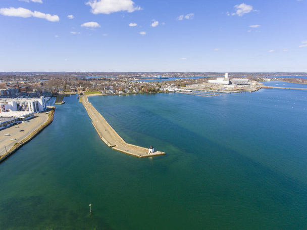 Aerial view of Derby Wharf Lighthouse in Salem Maritime National Historic Site at Salem Harbor in city of Salem, Massachusetts MA, USA.  - Photo, Image