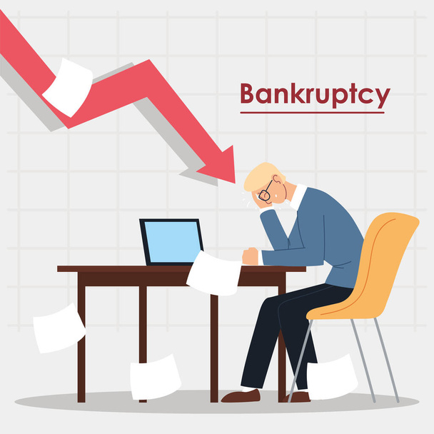 business man in office in financial crisis, economic problem - Vector, Image