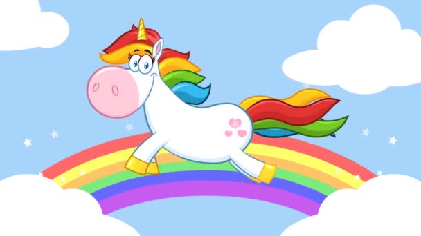 Personaje divertido de dibujos animados unicornio mágico - Metraje, vídeo
