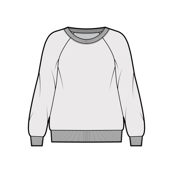 Sudadera de algodón de gran tamaño ilustración técnica de moda con escote redondo, mangas largas de raglán, adornos acanalados - Vector, Imagen