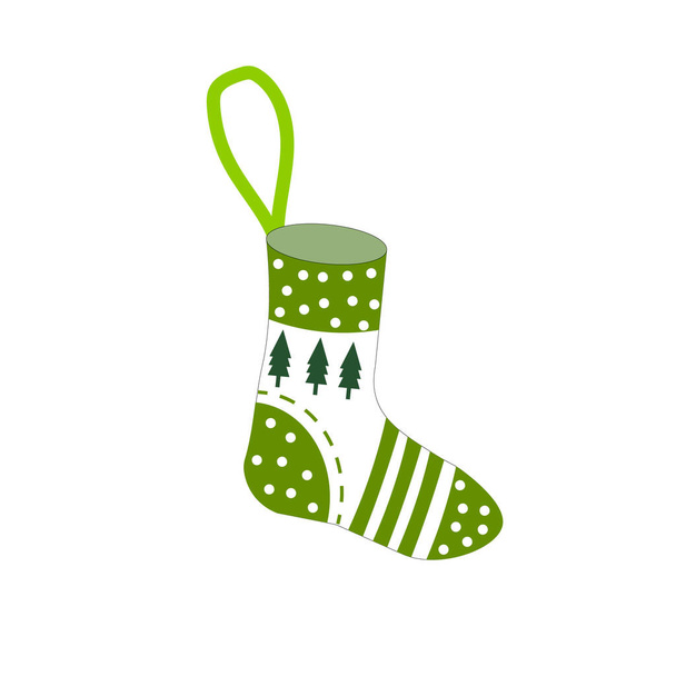 Πράσινη κάλτσα. Χριστούγεννα και το νέο έτος χαρακτηριστικά. Διακοσμητικό στοιχείο. - Διάνυσμα, εικόνα