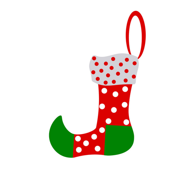 De kenmerken van Kerstmis en Nieuwjaar zijn een rode sok. Vector illustratie geïsoleerd op witte achtergrond. - Vector, afbeelding