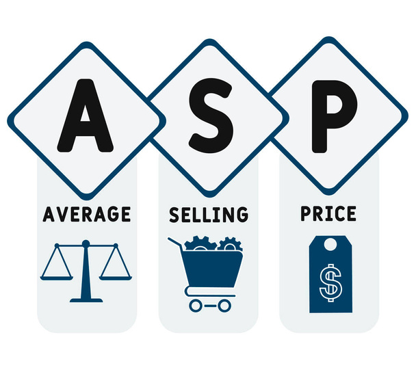 ASP - prix de vente moyen. acronyme concept d'entreprise. concept d'illustration vectorielle avec des mots clés et des icônes. illustration de lettrage avec icônes pour bannière web, flyer, page de renvoi - Vecteur, image