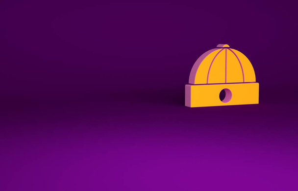 Orangefarbener chinesischer Hut auf violettem Hintergrund. Minimalismus-Konzept. 3D Illustration 3D Renderer. - Foto, Bild