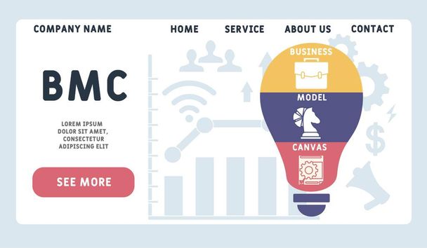 Vektorin verkkosivuston suunnittelumalli. BMC - liiketoimintamalli kankaalle kuvitus verkkosivuilla banneri, markkinointimateriaali, liiketoiminnan esittely, online-mainonta. - Vektori, kuva