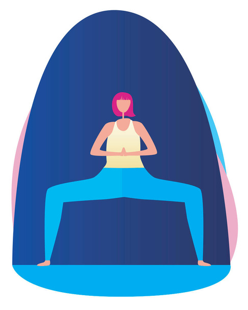 Jonge meisje doet yoga asanas of stretching pose voor sterke past als een concept van yoga, sport, activiteit, gezondheid. Flat vector voorraad illustratie met karakter meisje doen yoga - Vector, afbeelding
