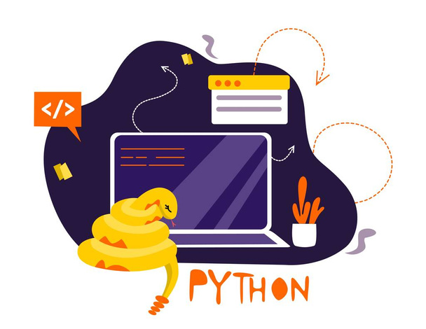 Python code language sign. Programming coding and developing concept. - Vector, Image