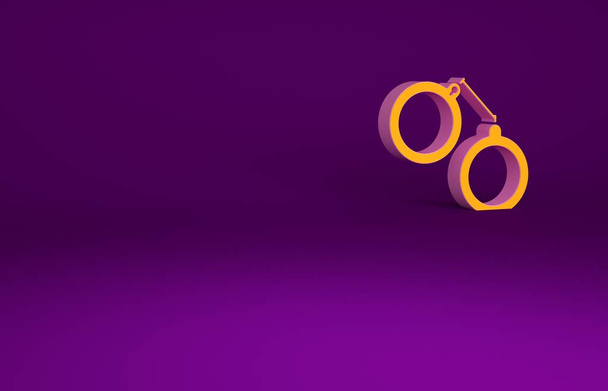 Orange Handcuffs icon isolated on purple background. Minimalism concept. 3d illustration 3D render. - Photo, Image