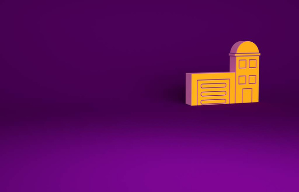 Orange Building of fire station icon isolated on purple background. Budova hasičů. Minimalismus. 3D ilustrace 3D vykreslení. - Fotografie, Obrázek