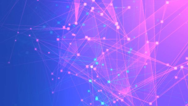 Red técnica de polígono azul púrpura abstracta con fondo de tecnología de conexión. Puntos abstractos y líneas textura fondo. renderizado 3d. - Foto, Imagen