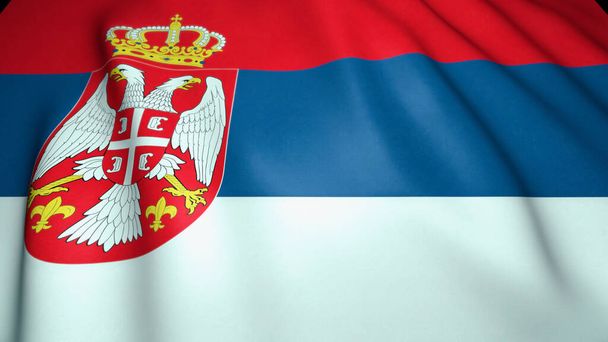 Waving realistic Serbia flag on background, 3d illustration - Photo, Image