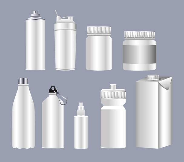 異なるボトル包装製品ブランド - ベクター画像