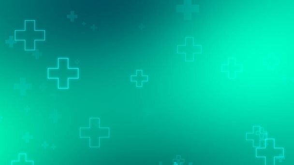 Ιατρική υγεία μπλε πράσινο σταυρό νέον φως σχήματα μοτίβο φόντο. Αφηρημένη έννοια της τεχνολογίας υγείας και της επιστήμης. - Φωτογραφία, εικόνα