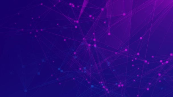 Абстрактная фиолетово-синяя технологическая сеть полигона с технологическим фоном подключения. Абстрактные точки и линии текстуры фона. 3d-рендеринг. - Фото, изображение