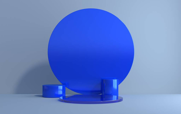 Escena 3d de cilindros para demostración de producto sobre fondo azul - Foto, Imagen