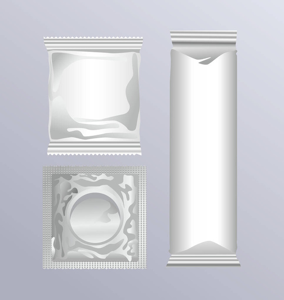 kondomin ehkäisyvalmisteet ja pussivalmisteet - Vektori, kuva