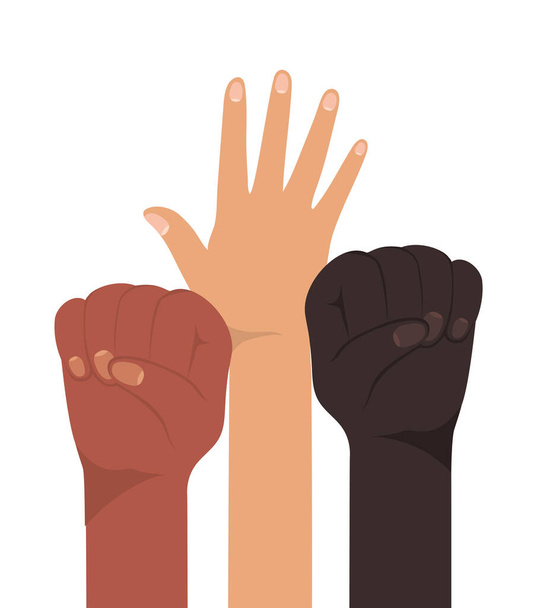 fist sign and open hands up of different types of skins vector design - Вектор,изображение