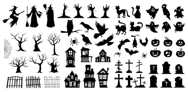 Very large set of black Halloween silhouettes - Вектор, зображення