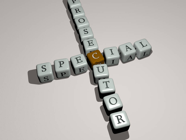 palavras cruzadas promotor especial por letras de dados cúbicos, ilustração 3D - Foto, Imagem