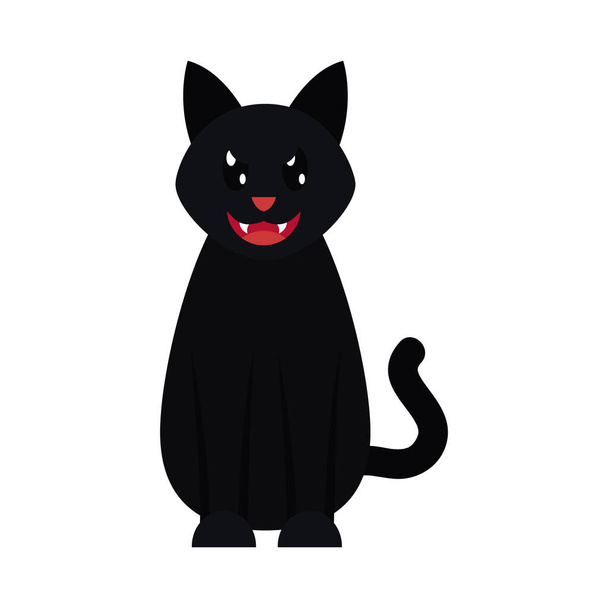 Хэллоуин концепция, черная кошка икона, плоский стиль - Вектор,изображение