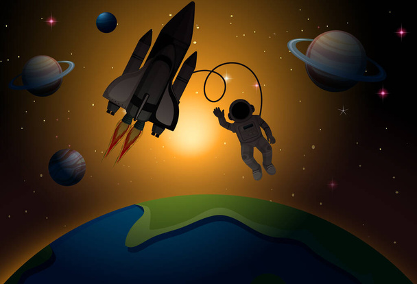 Astronauta w przestrzeni sceny ilustracji - Wektor, obraz