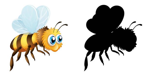 Joukko hyönteisten sarjakuvahahmo ja sen siluetti valkoisella taustalla kuva - Vektori, kuva
