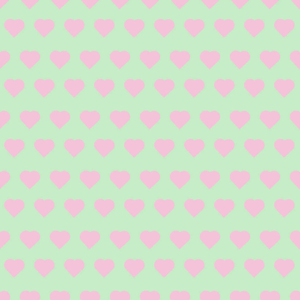 Seamless pattern with pink hearts on a mint background. Vector illustration. - Vector, Image