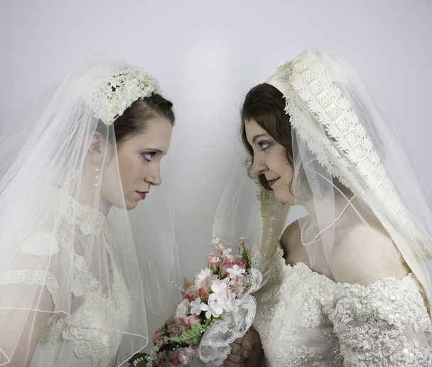 2 つの若い花嫁の互いを凝視 - 写真・画像