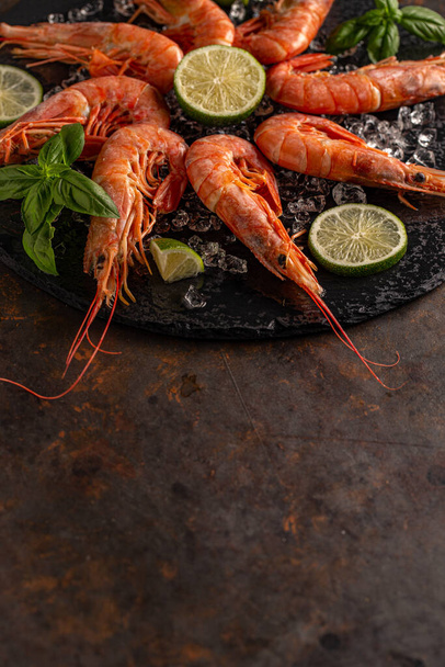 Delicious raw fresh red king shrimps with space for your text - Valokuva, kuva