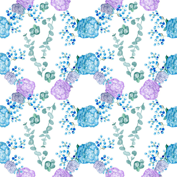 Floral pattern digital paper wallpaper background blue lilac - Photo, Image
